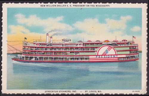 Streckfus Dampfer Flussboot S President St Louis MO Postkarte um 1940