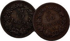 Austria 5/10 Kreuzer 1860 2 Piece Original Coin #ZOH71