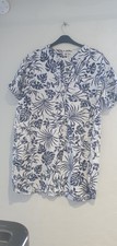 PRETTY F&F LINEN BLEND BLUE WHITE MINI DRESS OR LONGLINE TUNIC TOP PLUS SIZE 18