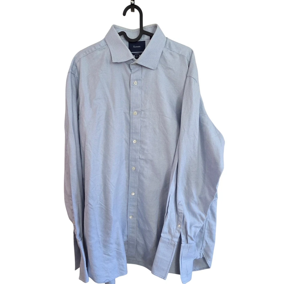 Faconnable Classique French Cuff Dress Shirt 44/45 17.5 L Blue White Woven Check - Image 2 of 4