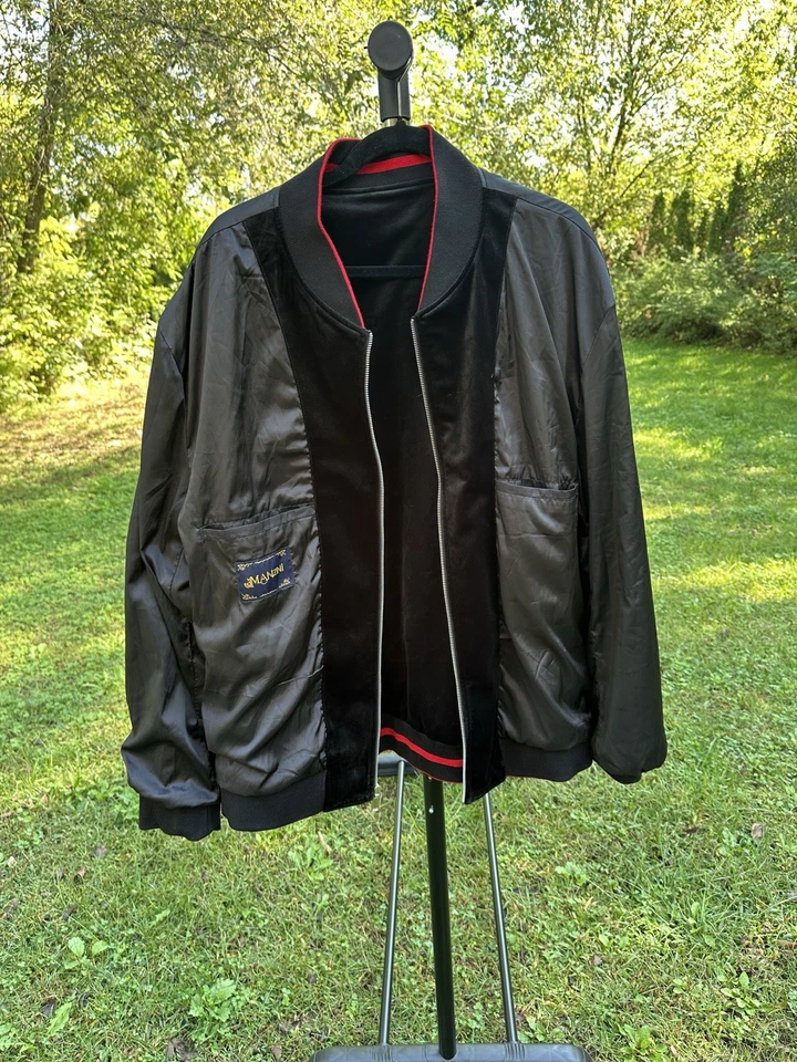 Manzini Black Bomber Jacket 4XL with Paisley design sleeves and Red Trim Zip Men - Image 4 of 4