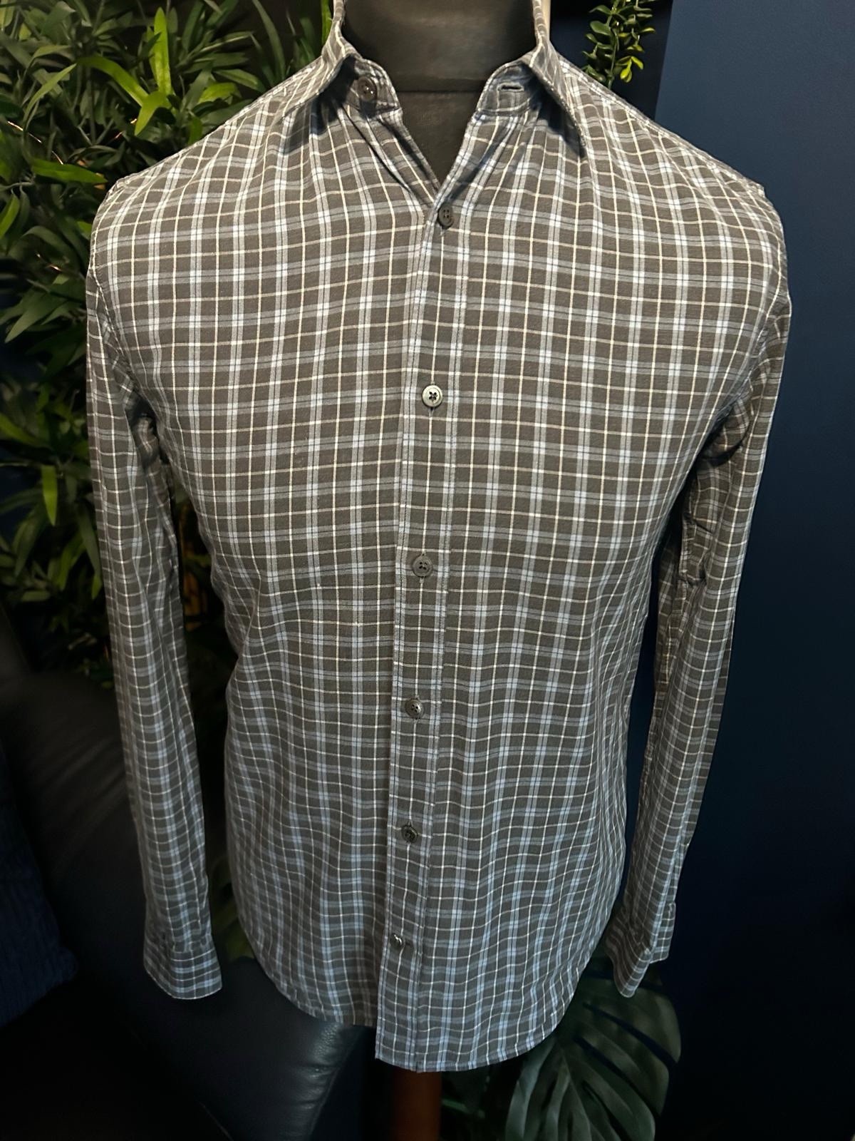 Camicia Gieves & Hawkes Savile Fila Blu a Quadri Manica Lunga LS Uomo Small