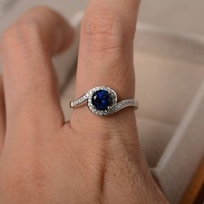 2CT Blue Sapphire Round Gemstone 925 Silver Plated Halo Ring Duty Free