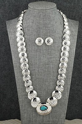 Turquoise & Sterling Silver Necklace and Earrings Set - Tim Thompson