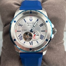 Bulova 98A225 Marine Star White Dial Silicon Blue Strap Men s Automatic Watch