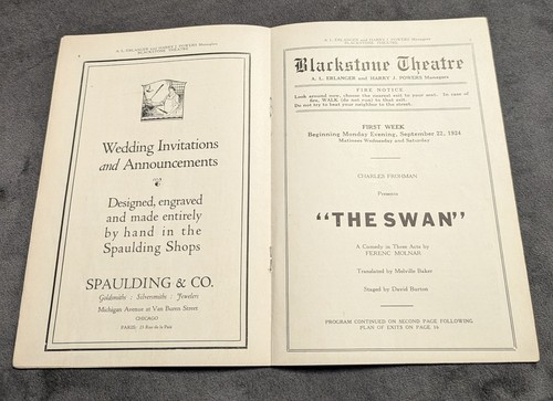 Blackstone Theatre Playbill THE SWAN 1924 BASIL RATHBONE Chicago - Picture 3 of 7