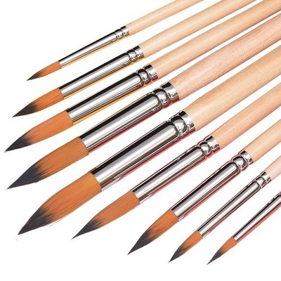 9 PCS Artist Watercolor Brush Set Soft Nylon Hair Round Tip PointedRound