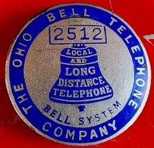 Vintage Ohio Bell Telephone Co Bell System Long Distance Employee Badge # 2512