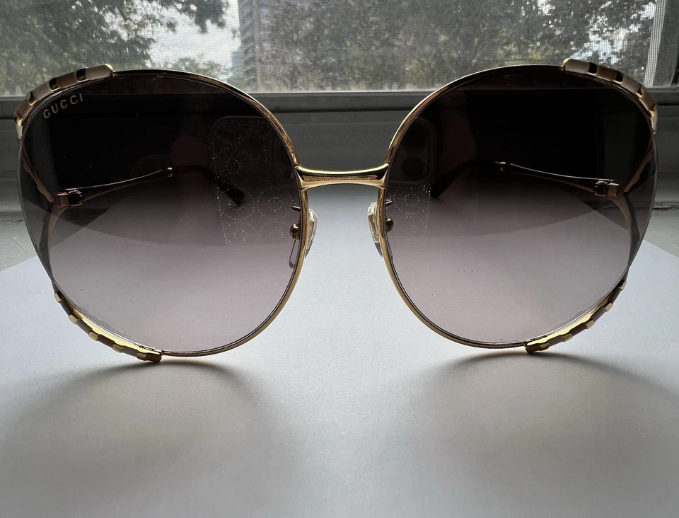 Óculos de sol feminino GUCCI marrom/dourado oversized 🌹 metal degradê 😎 GG0595S 008 - Imagem 3 de 4