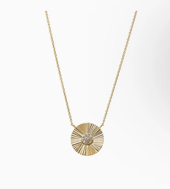 Adina Eden Diamond Pave Ridged Disc pendant Necklace 14K g MSRP $895