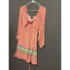 GiGio Boho Floral Mini Dress Multicolor Long Sleeve Ruffle Hem Size S Pocket