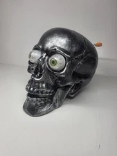 Light Up Skull Color Change Halloween Tabletop Decor Dark Gray 7 Inch Battery Op