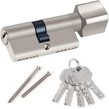 Zylinderschloss, 30/30 Profilzylinder mit 5 Schl&uuml;sseln, Silber, robust, Innen...