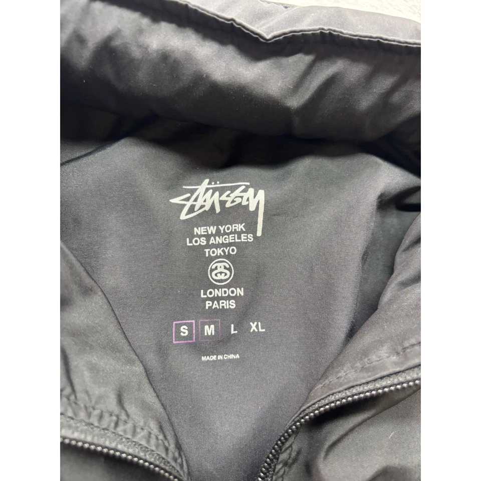 Stussy Black Hooded Zip Jacket Bomber Windbreaker Nylon Streetwear Size S - Image 3 of 4