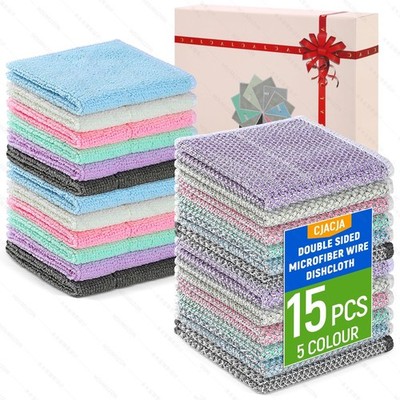 Double Side Non Scratch Wire Dishcloth 15pcs-Multipurpose Wire Dishwashing Ra...