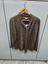 Mudd & Water Ladies Bow Blouse Long Sleeved Top Brown Size 10 Tie Detail Viscose