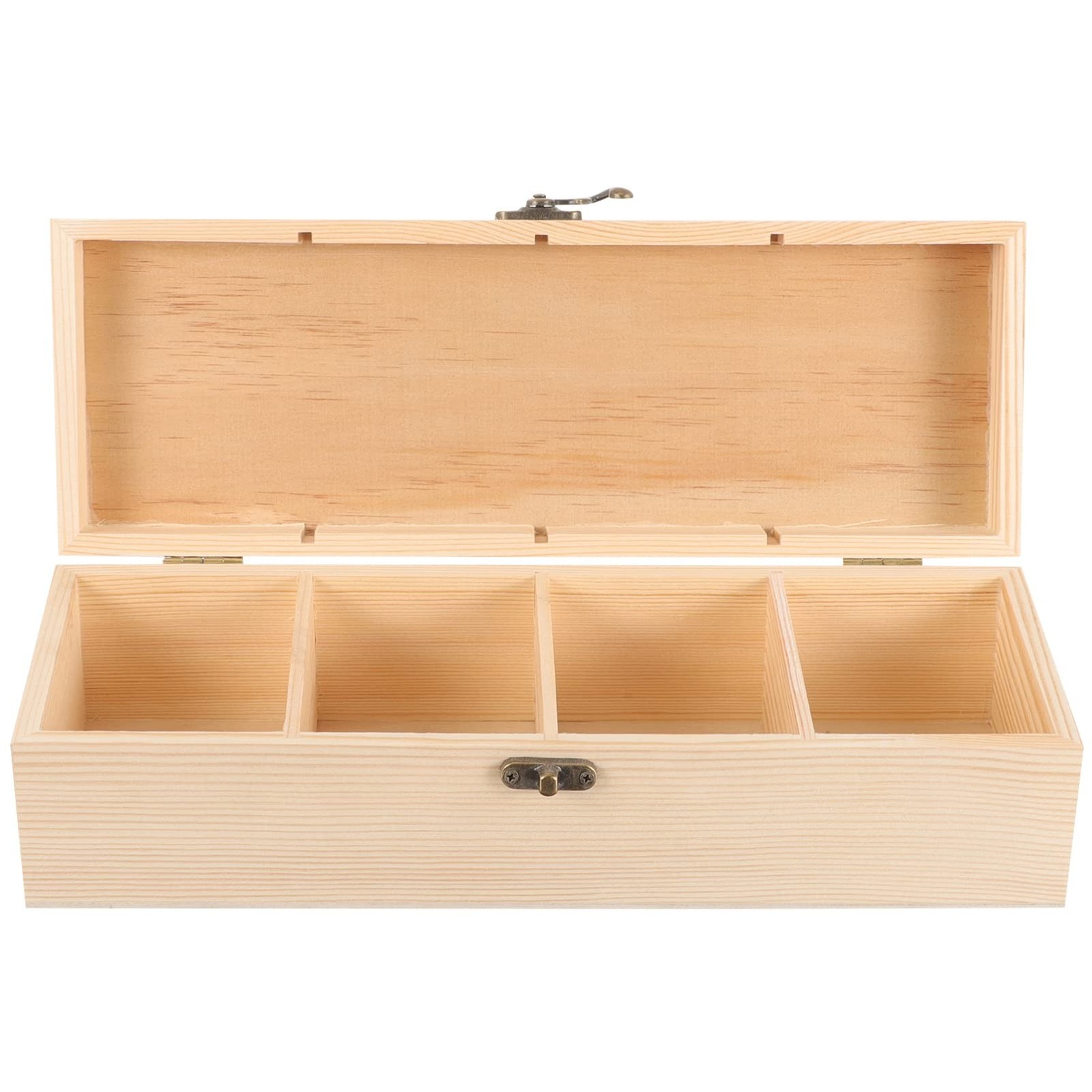 iplusmile Solid Wood Tea Storage Box with Lid 4-Compartment Wooden Organizer ...