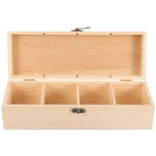 iplusmile Solid Wood Tea Storage Box with Lid 4-Compartment Wooden Organizer ...