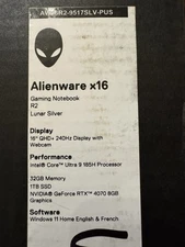 Alienware X16 R2 16" QHD, Ultra 9-185H RTX 4070 32GB 1TB SSD