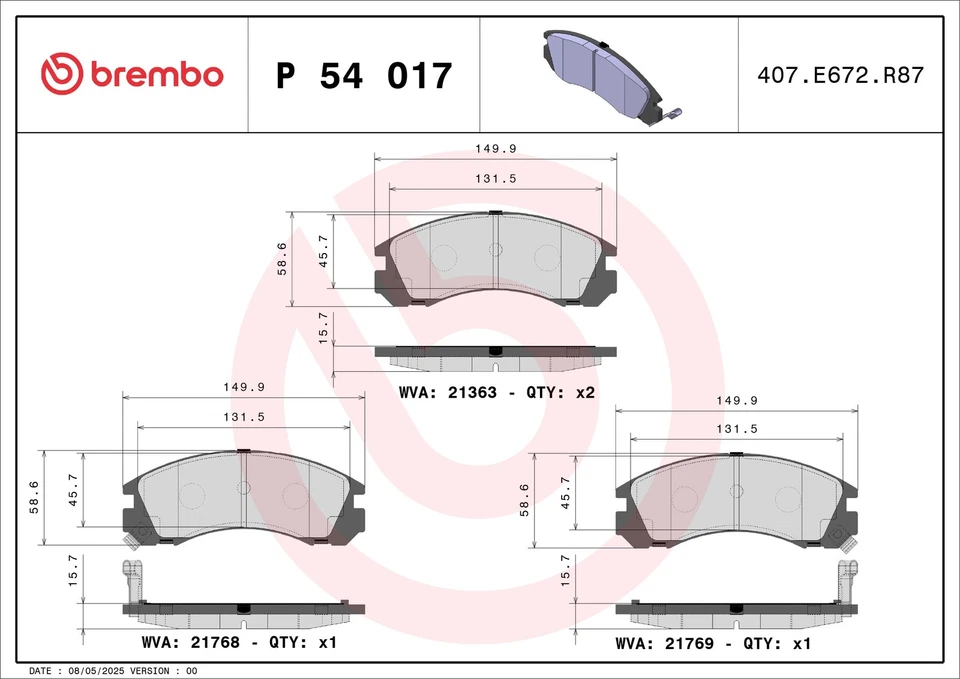 Juego de pastillas de freno para MITSUBISHI L200 2.5D delantero 86 a 07 Brembo 4605A492 4605A562 Foto 2 de 4