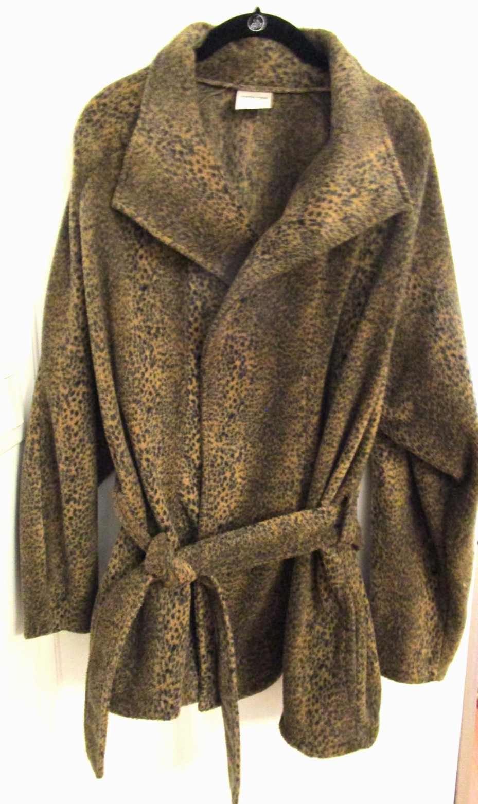 Vtg Decorated Originals Leopard Animal Print Faux Fur Fleece Jacket Belt L/XL*