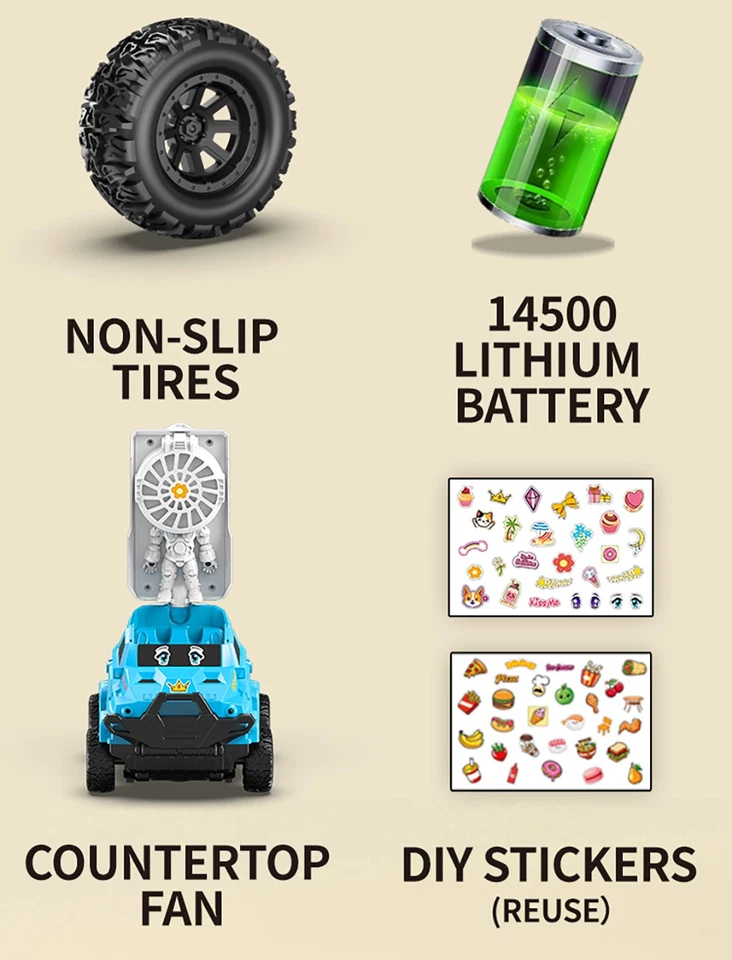 1:24 Fan Car 2.4GHz 4CH RC Car 10KM/H 30M Fan Car 2in1 Kid Toys with DIY Sticker - Image 4 of 4