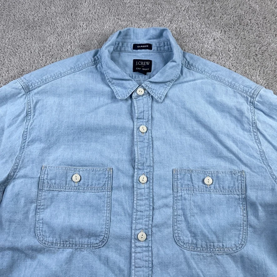 J Crew Shirt Mens Medium Blue Chambray Classic Utility Long Sleeve Button Up - Image 3 of 4