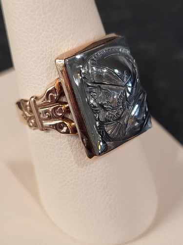 Legionaries Rings 1940's 10K Rose Gold Estate Hematite Double Roman Legionaries Cameo ...