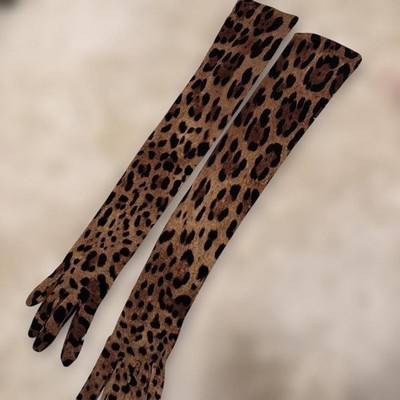 Dolce & Gabbana Womens Gloves Long Leopard Brown Wool Used