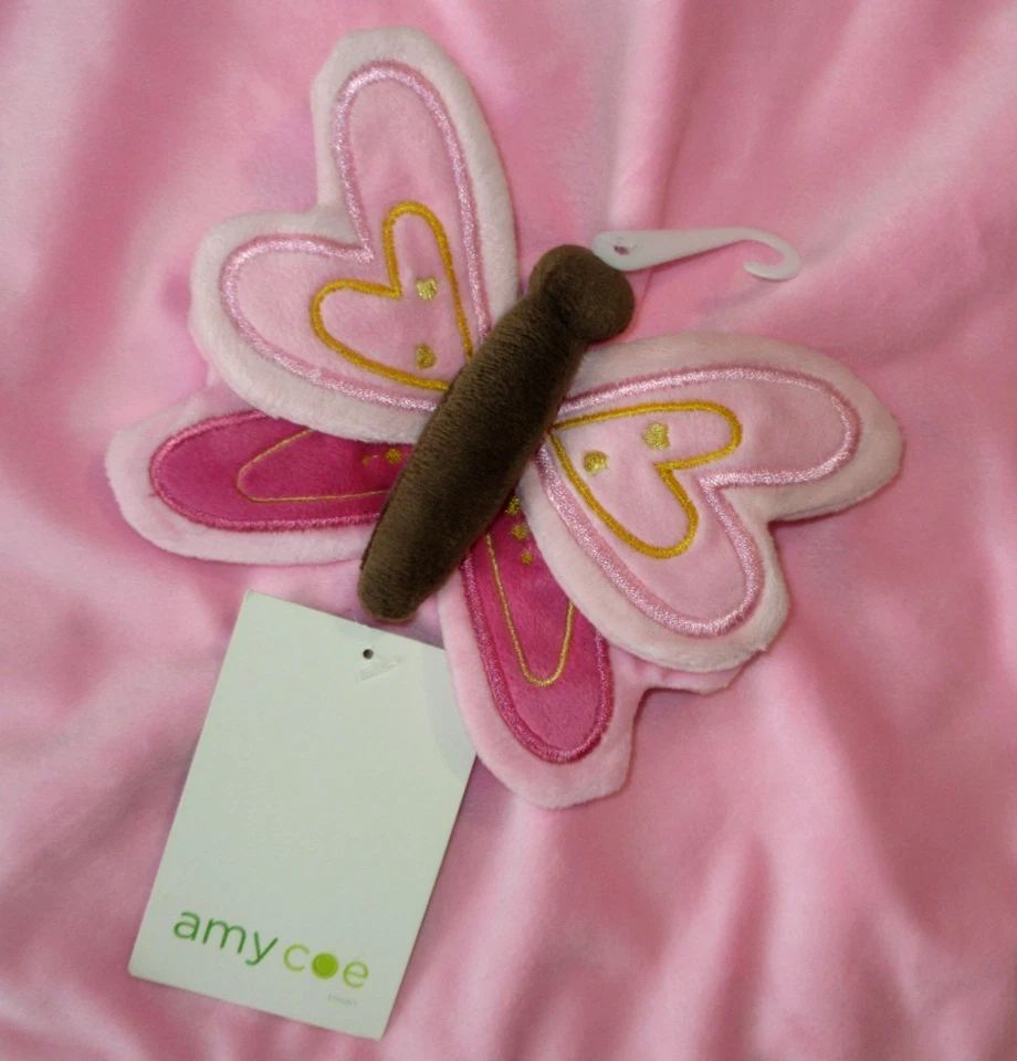 NUEVA Manta de Seguridad Amy Coe Rosa Mariposa Bebé Peluche Lovey Nueva con Etiquetas Foto 2 de 4