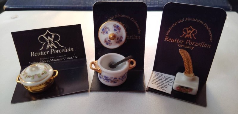 Reutter Porcelain Miniatures Pots And Writing Set Of 3