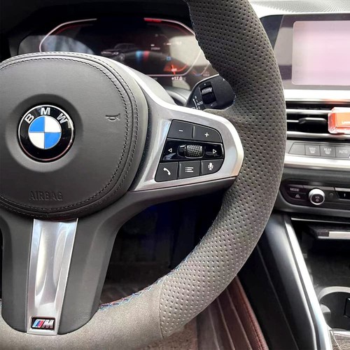 Hand-Stitch Wheel Wrap Black Suede M Color Marker Strip Auto Steering Wheel S... - Picture 7 of 9