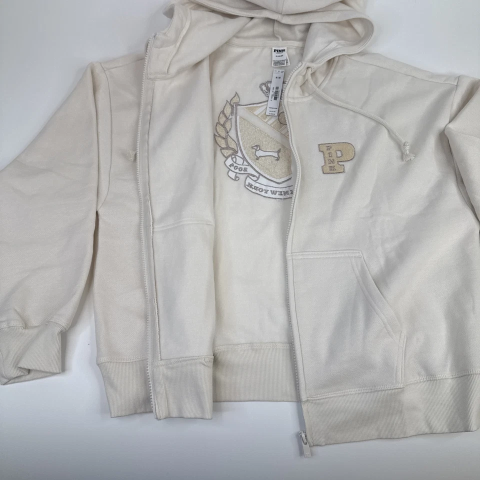 Victoria’s Secret Rosa Logo Difuso Pantalones de Sudadera y Cremallera Completa Conjunto de Sudadera con Capucha Crema Talla M Foto 4 de 4