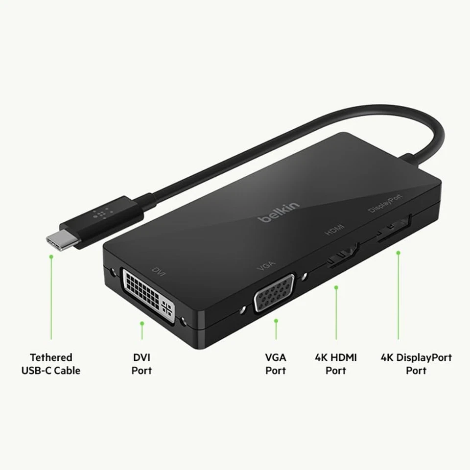 Belkin Multiport USB-C Adapter (USB-C Video Adapter w/ VGA, DVI, 4K HDMI, 4K Dis - Image 3 of 4