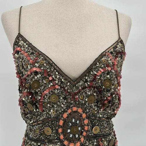 Vintage Aftershock 100% Silk Y2K Babydoll Top Size XL Beaded Sequin Boho Fairy - Picture 2 of 9