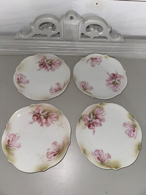 RS R S Germany 1930 Leuchtenburg Porcelain Plate Set Pink Flowers Luster Scallop