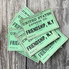 18 Vintage 1900s United States Express SHIPPING FREIGHT TAG Label Friendship NY