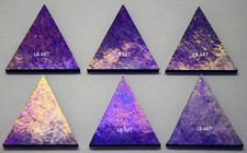 1114.31 - 6 IRIDIZED DEEP ROYAL BLUE 1 1/2" TALL TRIANGLES BULLSEYE 3mm GLASS