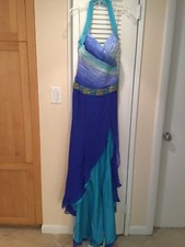 ALYCE Design NEW SILK Pageant prom formal long dress Royal blue ombre w/train 8