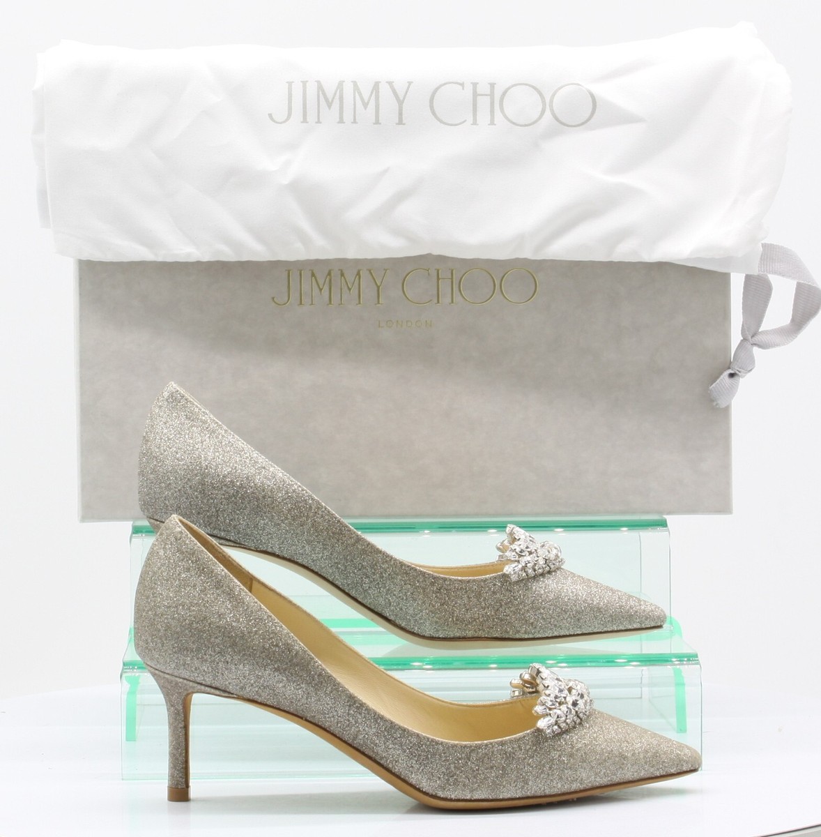 JIMMY CHOO ROMY 60mm WOMENS SHOES PUMPS UK EU 35 PLATINUM ICE