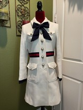 100% Authentic Gucci Red & Blue Web White Wool Coat Size: 44