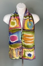 Geometric pattern Hand painted silk scarf