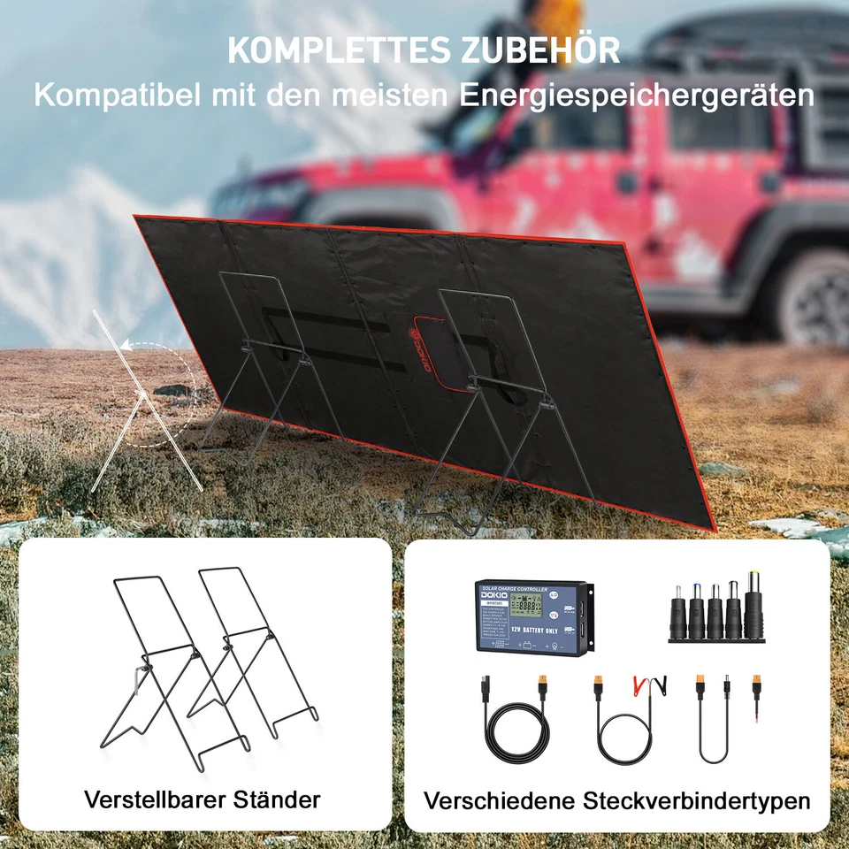 Dokio Solarpanel 300w Faltbar Tragbar 12V Solar für Batterie Wohnmobil Camping - Bild 3 von 4