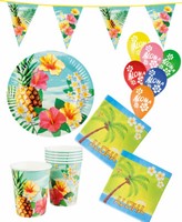 Sommer-Party Tisch-Deko Hawaii Grill Geschirr Ballons Wimpelkette 6 Pers.