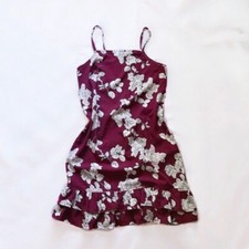 Asos Daisy Street Burgundy White Floral Ruffle Hem Cami Shift Dress Size 4