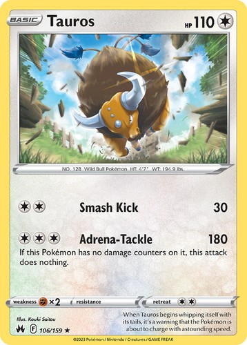Tauros 106/159 Rare Crown Zenith Pokemon TCG