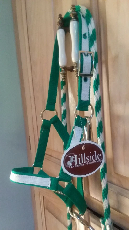 Новый нейлона с бретелью через шею жеребенок лошадь мини пони kelley зеленый с белым покрытием с свинцом - Изображение 2 из 2