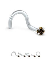 Genuine Cognac Chocolate Diamond Nose Ring Screw Stud 14K Yellow Rose White Gold