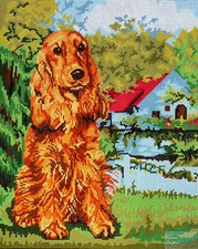 Needlepoint tapestry painted canvas - Dog 20"x24" Gobelin 14.869