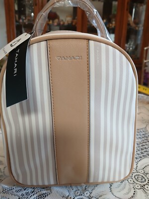 Tahari NWT Sand/Beige Striped Mini Backpack Vegan Leather | eBay display picture 3